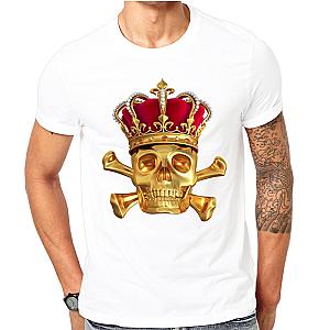 Novelty Skull Print Gold Skeleton King Fashion T-shirt