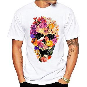 Novelty Design Flowers Skull Print Men T-shirt