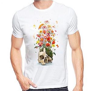 Hipster Flower Skull Printed T-Shirt