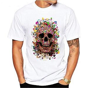 Men Cool Abstract Geometry Skull Printed Punk T shirt