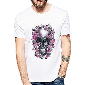 Skull With Flowers Fashion Cotton T-shirt