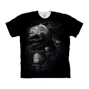 Skull Violet Roses Dark Theme T-shirt