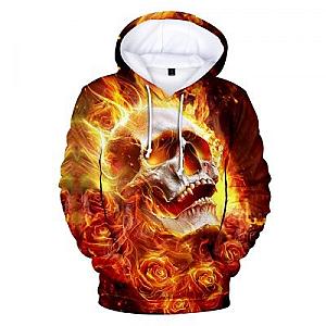 Skull Hoodie - Horror Skull With Rose And Fire 3D Print Hoodie