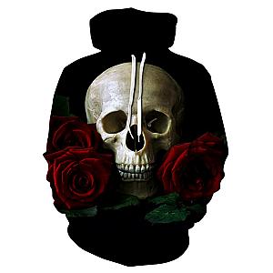 Skull Hoodie - Unique Skull With Rose 3D Print Fashion Hoodie