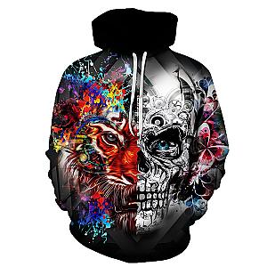 Skull Hoodie - Skull And Tiger Art Theme Hoodie