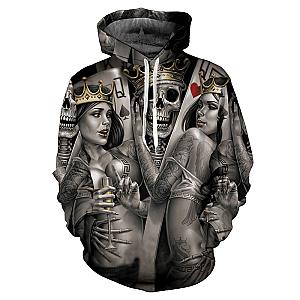 Skull Hoodie - Skull And Women King And Queen Gray Theme Hoodie