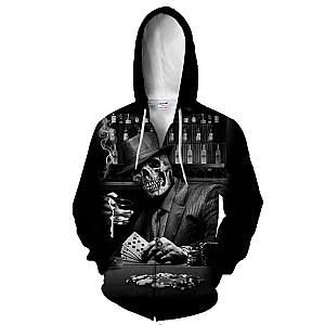 Skull Hoodie - Skull With Card Fashion Hoodie