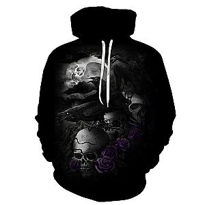 Skull Hoodie - Scary Skull And Rose Fashion Hoodie