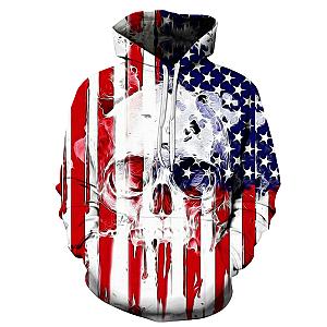 Skull Hoodie - Scary Skull America Flag Theme Hoodie