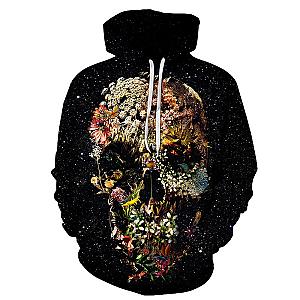 Skull Hoodie - Flowers Theme Skull Black Sky Hoodie