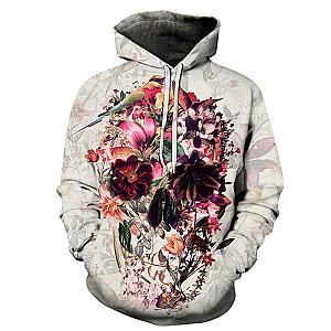 Skull Hoodie - Flowers Theme Skull White Hoodie 3D Print