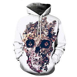 Skull Hoodie - Flowers Theme Skull White Hoodie