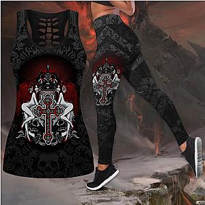 Skull Legging - Gothic sign with skull tattoos legging + hollow tank combo outfit HHT14082002