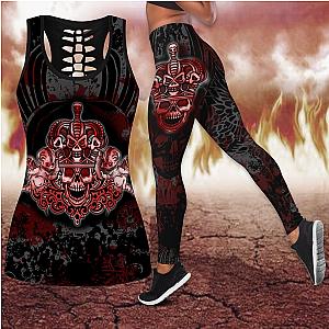 Skull Legging - Gothic coat of arms with skull and angels legging + hollow tank combo outfit HHT14082003