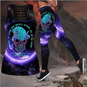 Skull Legging - Blue Jaguar Love Skull and Tattoos tanktop & legging outfit for women