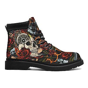 Skull Boots - 3D Skull Boots Gun And Roses