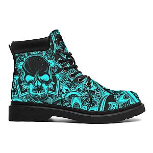 Skull Boots - 3D Skull Boots Blue Neon Skull