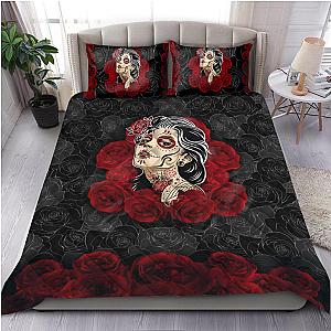 Skull Bedding - Quilt bedding set love rose and skull PL