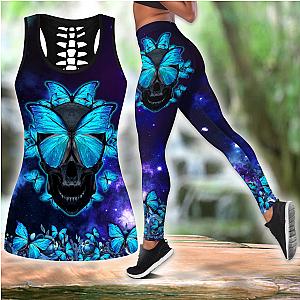 Skull Legging - Butterfly Love Skull 3d all over printed tanktop & legging outfit for women