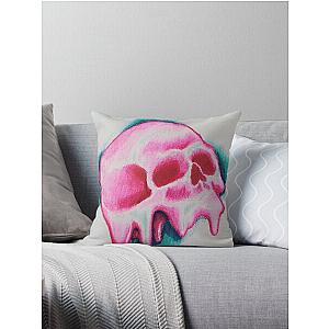 Drippy skull neon Throw Pillow