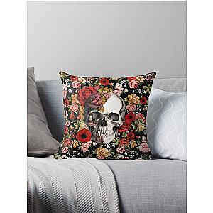 In bloom floral skull Throw Pillow