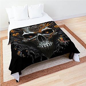 Fiery Steampunk Skull Head (Black) Comforter