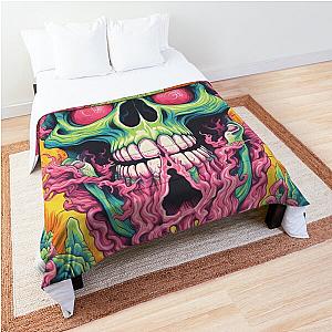 Trippy Psychedelic Green Skull Comforter