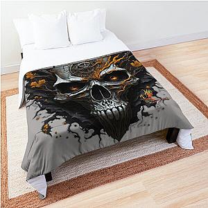 Fiery Steampunk Skull Head (Grey) Comforter