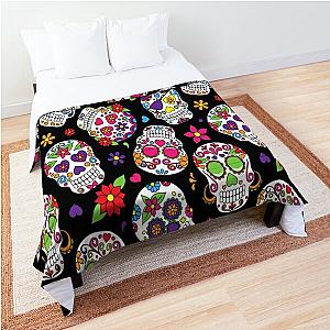 Calavera Day of the Dead Skull - Day of the Dead (Día de Muertos) Skull Pattern and Colorful Flowers Comforter