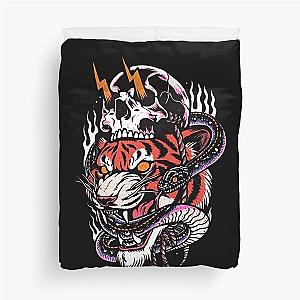 Traditional Tiger and Snake and Skull Tattoo Duvet Cover