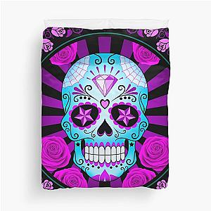 Blue and Purple Sugar Skull with Roses  Duvet Cover