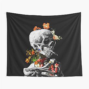 Vincent Van Gogh Floral Skull of a Skeleton with Burning Cigarette Tapestry