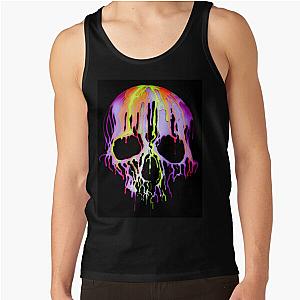 Painted Skull 2, purple, orange, yellow on black background. Tank Top