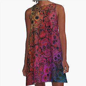 Rainbow Sugar Skulls A-Line Dress