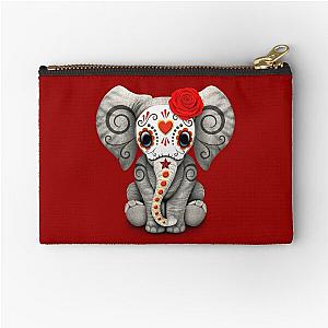 Red Day of the Dead Sugar Skull Baby Elephant Zipper Pouch