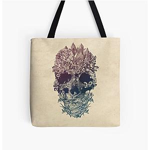 Skull Floral All Over Print Tote Bag