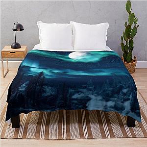 Magical Skyrim Aurora Borealis Northern Lights Landscape  Throw Blanket