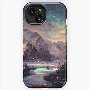  Magical Christmas Skyrim Aurora Clouds - Christmas village Landscape Painting | Purple Misty Magic iPhone Tough Case