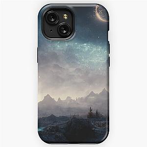 Mysterious Starry and Foggy Night Painting of Skyrim Mountains, Nature and Moon | Skyrim Elder Scrolls | Mountains, Stars, Fog, River iPhone Tough Case
