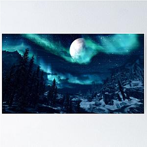 Magical Skyrim Aurora Borealis Northern Lights Landscape  Poster