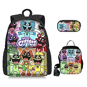 3pcs/set Smiling Critters Backpack Shoulder Bag Pencil Case 3D Anime Print School Bag