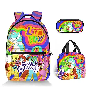 3pcs/set Smiling Critters Backpack Shoulder Bag Pencil Case 3D Anime Print Pupil School Bag