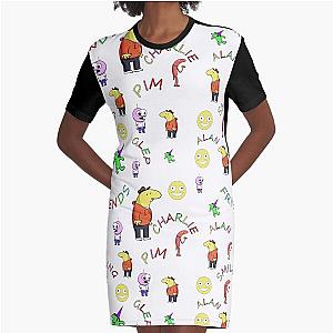 Smiling Friends Characters Pattern  Graphic T-Shirt Dress