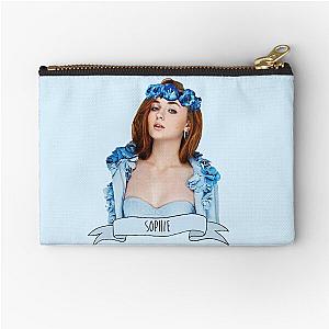 Sophie Turner wearing a blue flower crown Zipper Pouch