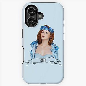 Sophie Turner wearing a blue flower crown iPhone case