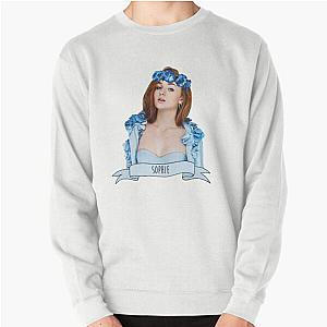 Sophie Turner wearing a blue flower crown sweatshirt