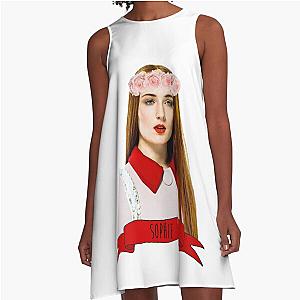 Sophie Turner wearing a flower crown A-line dress
