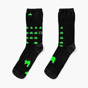 Space Invaders GREEN retrogaming 80s pixel console videogame lover Socks