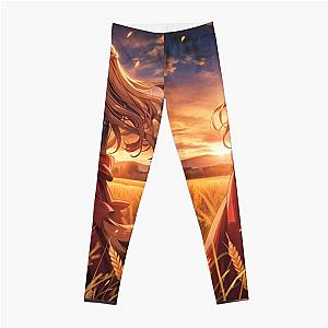 Holo at Sunset in a Wheat Field  Spice and Wolf Anime Girl Waifu Leggings