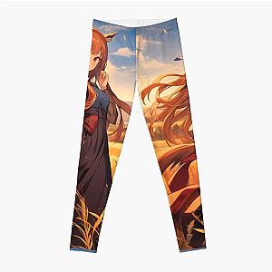 Holo in Golden Fields  Spice and Wolf Anime Girl Waifu Leggings